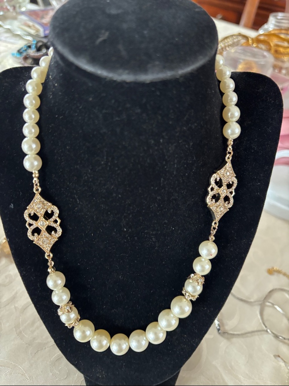 Pearl and Gold-Tone Filigree Necklace - Women Jewelry